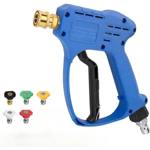 Stubby Swivel  washing gun - 5000 PSI / 10 GPM with 3/8" Male Plug and 1/4" Quick Connector Coupler Comprise 5 Nozzle Tips - Power Washer Gun Compatible with Foam Cannon   Handheld Water Spray Kit car wash foam gun   car cleaning tool soft  wash