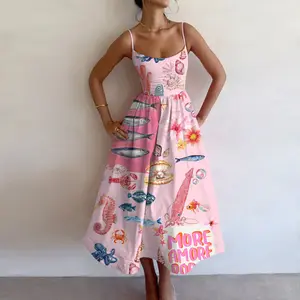 Casual Seaside Holiday Marine Organism Prints Shirt Dress Elegant Chic Long Sleeve Dress for Spring and Summer Boho Clothing for Daily Wear Stylish Dress Bohemian Womenswear Loose Lightweight A Line French Elegance Artistic Style