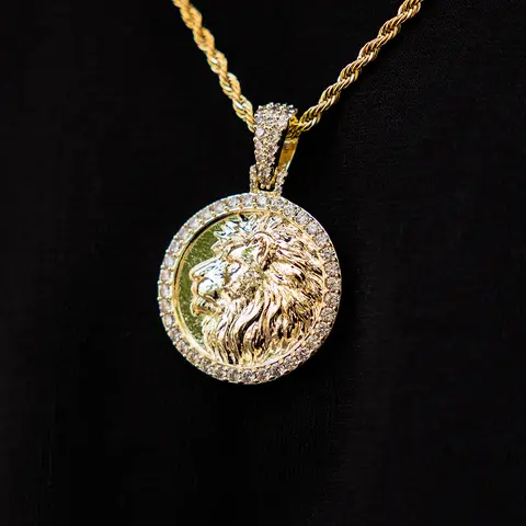 GLD Lion Coin Pendant in 18k Gold Plated, Life Guarantee - Perfect Gift(Chain Not Included)
