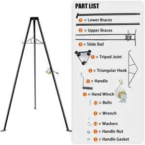 TECSPACE 600 lb Capacity Tripod Game Hanger Deer Rack, 3-Point Design Deer Hunting Skinning Rack, Complete Deer Tripod Hoist Kit with Heavy-Duty Hand Winch and Rail, and 16.4 ft Long, 0.16 in Diameter Steel Cable, Workbench for Hunting Season