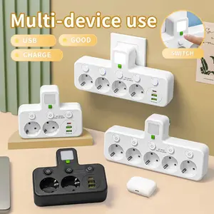 Multifunctional Power Strip with USB EU Plug Power Strip with USB Ports Surge Protector Multi Socket Extension Lead No Cable Individual Switch Smart Plug Adapter for Home Office Charging Station 2500W Fast Charging Socket