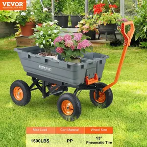 VEVOR Poly Garden Dump Cart with Easy to Assemble Steel Frame, TikTokShopBlackFriday, 2-in-1 Convertible Handle, 13 Inch Tires, Max Capacity 1500 lbs, Utility Wheelbarrow Productivity Yard