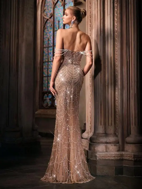 slim fit dress slacks BABARONI Sequin Gold Bridesmaid Dresses A-line V-neck Sleeveless  Floor-length – BABARONI UK main image 0