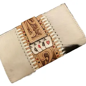 Large Cowhide Wallet, hand painted with custom tooling