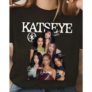 Retro Katseye pure cotton graphic T-shirt, cute, casual, and comfortable. A simple, creative, and fun printed short-sleeved T-shirt, suitable for outdoor casual wear. A special birthday gift for family and friends, or everyday wear for outdoor sports.