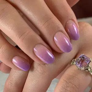 Curvlife Handmade Press-On Nails, Lavender Dream Glitter Ombre Set - Soft Purple to Nude Gradient, Fine Shimmer, Elegant Longwear Reusable False Nails, Easy Application, Complete Custom Fit Kit, Perfect for Weddings, Everyday Wear