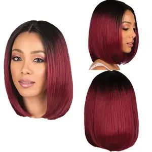 Synthetic wig for women medium part high temperature silk chemical fiber hair dyed black gradient wine red short hair set