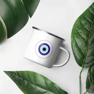 Evil Eye Enamel Mug Camping Coffee Mug camping supplies drink wear outdoors camping good luck charm gifs kitchenware Beverage Drinkware Reusable ceramic coffee novelty ceramic ceramic coffee