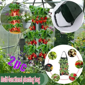 2pc Garden Strawberry Planting Bags, Hanging Vertical Multi-Hole Grow Pots, Inverted Balcony Garden Planters with Handles, Outdoor Flower Growing
