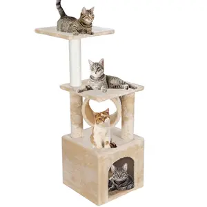 SuperDeal Pets 36" Cat Tree Climber with Plush Perch and Sisal Post - Activity Tower for Kittens and Cats - Pet Play House Furniture