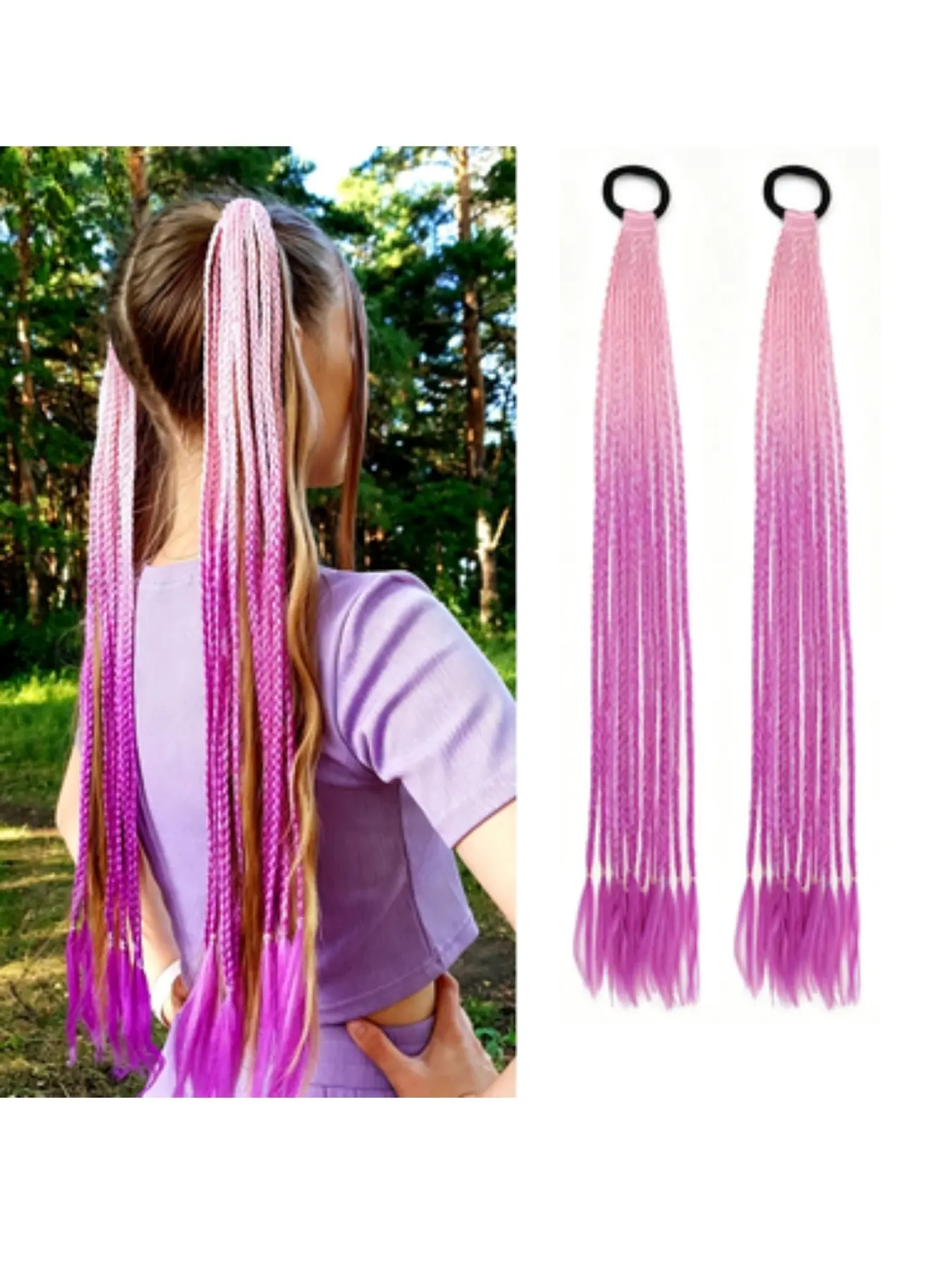 Two Pairs Colorful Braided Hair Ties, French Braid Ponytail, Boxer Braid, Twisted Braid, Dirty Braid, Gradient Color Ponytail Extensions, Synthetic Extensions