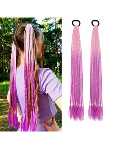 Two Pairs Colorful Braided Hair Ties, French Braid Ponytail, Boxer Braid, Twisted Braid, Dirty Braid, Gradient Color Ponytail Extensions, Synthetic Extensions