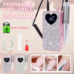 Brushless 35000 High Capacity Battery Silent Nail Drill Electric Manicure Machine Professional Rechargeable Front Handle Polisher Exfoliator Nail Art Salon Use