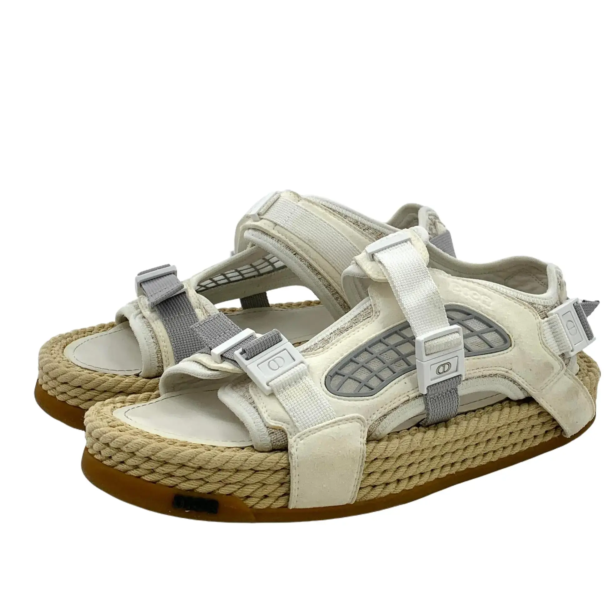 RDLT-Dior Size 42 Atlas White Strap Buckle‑Designed Flat Sandals-J32505