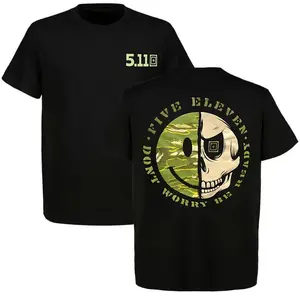 Don’t Worry Be Ready Tactical T-Shirt for Men Prepper Survival Graphic Tee Camo Skull Smiley Shirt Tactical Lifestyle Apparel Everyday Carry EDC Shirt Gift for Military and Outdoor Fans