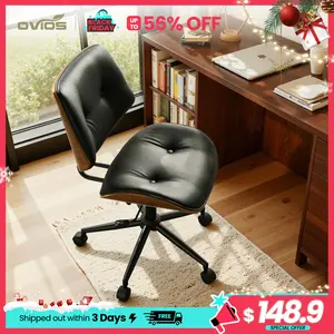 【Jumpstart Sale】Ovios Home Office Chair Mid-Century Modern Faux Suede Leather Chairs, Comfy Deep Seat Adjustable Height Rolling Swivel Executive Computer Task Armchair
