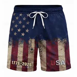 Men's 4th of July U.S. 250th Anniversary US Flag 1776 Swim Trunks Swim Shorts Board Shorts Mid Waist Patriotic Holiday Side Pockets