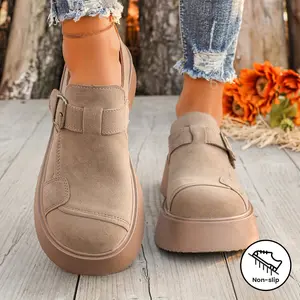 2025 New Retro Wasteland Style Shoes, Metal Buckle Thick Sole Wedge Round Toe Loafers, Comfortable Daily Wear Women's Casual Non-Slip Multi-Functional All-Season Shoes