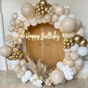 192PCS White, Nude, and Metallic Gold Balloon Garland Kit for Elegant Birthday Party Decorations, Featuring a Stunning Sand and Gold Theme Balloon Arch