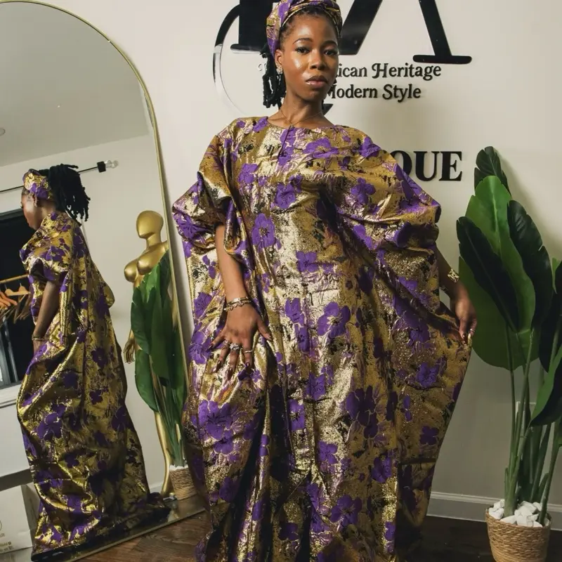 Rich Aunty Bubu in purple and Gold Damask