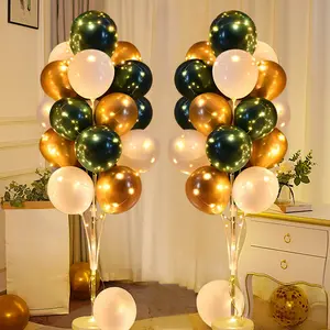 2 Set Green and White Centerpieces Balloon Holder Decoration Balloon Stand Kit for Floor with String Light for Wedding Adult Birthday Party Bachelor Party Opening Nature Forest Theme Party
