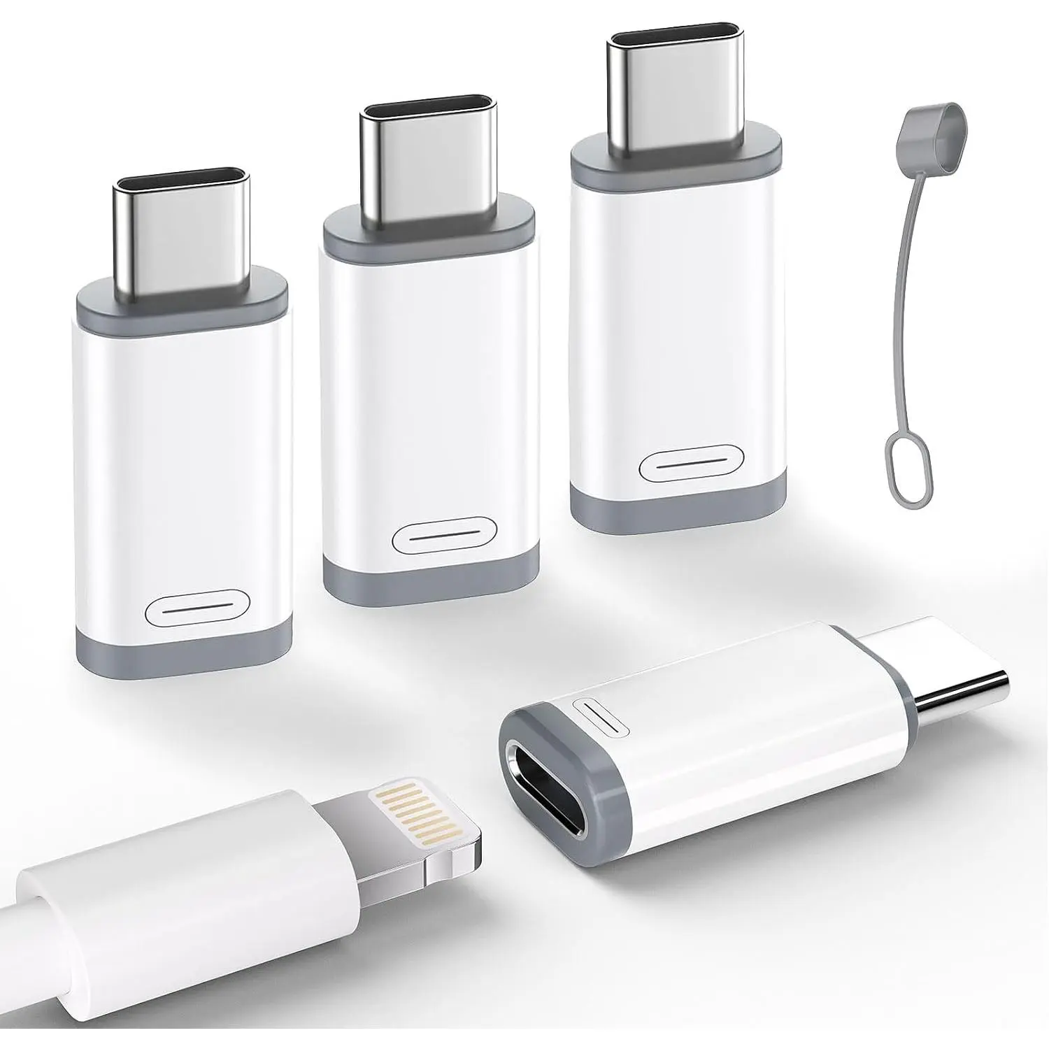 4 Pack Durable Aluminium Lightning to USB-C Adapters, Overcharge Safe QC Support Type-C Adapter for iPhone 15/16/16 Pro Max/Plus, Samsung S24 - Charging, Data Sync Electronic Plug (Not for Audio), Protection, Usb Adapters