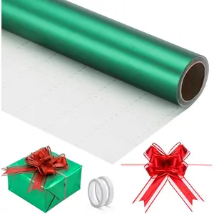 Green Wrapping Paper, 1 Roll 17 in x 32.8ft Solid Color Matte  Wrap with 10 count Red Pull Bows, Gifts Wrapping Paper Crafts DIY Bouquet Packaging for Wedding Birthday Holiday Bridal Party