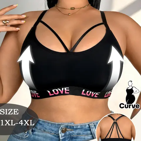 Plus Size Wireless Criss Cross Bra, Sexy Backless Love Comfortable Innerwear, Adjustable Straps, Ideal for Daily Wear, Yoga, and Exercise, Wireless Sports Bras, Strappy Sports Bras, Workout Bra