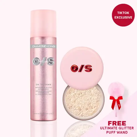 Icing + Sprinkles Glitter Setting Duo | On ’Til Dawn Glitter Setting Spray + Ultimate Blurring Setting Powder with Free Powder Puff Wand