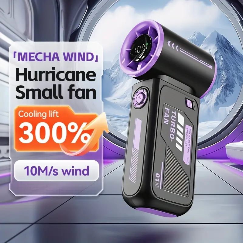 Portable Handheld Turbo Fan, 5 Gear Wind, Up To 10 Working Hours, 19000R High Speed Hand Fan Rechargeable With Air Turbo Tech Cooling Fan For Outdoor Activities, Travel, Working