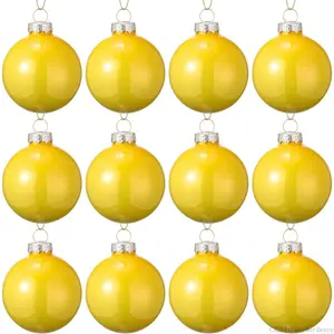 12 Pcs Yellow Glass Christmas Ball Ornaments 2.36" Shatterproof Xmas Christmas Tree Decorations with Hanging Loop and Rope Christmas Decorative Ball for Holiday Hanging Wreath Garland DecorationsC32FixEasyHardware