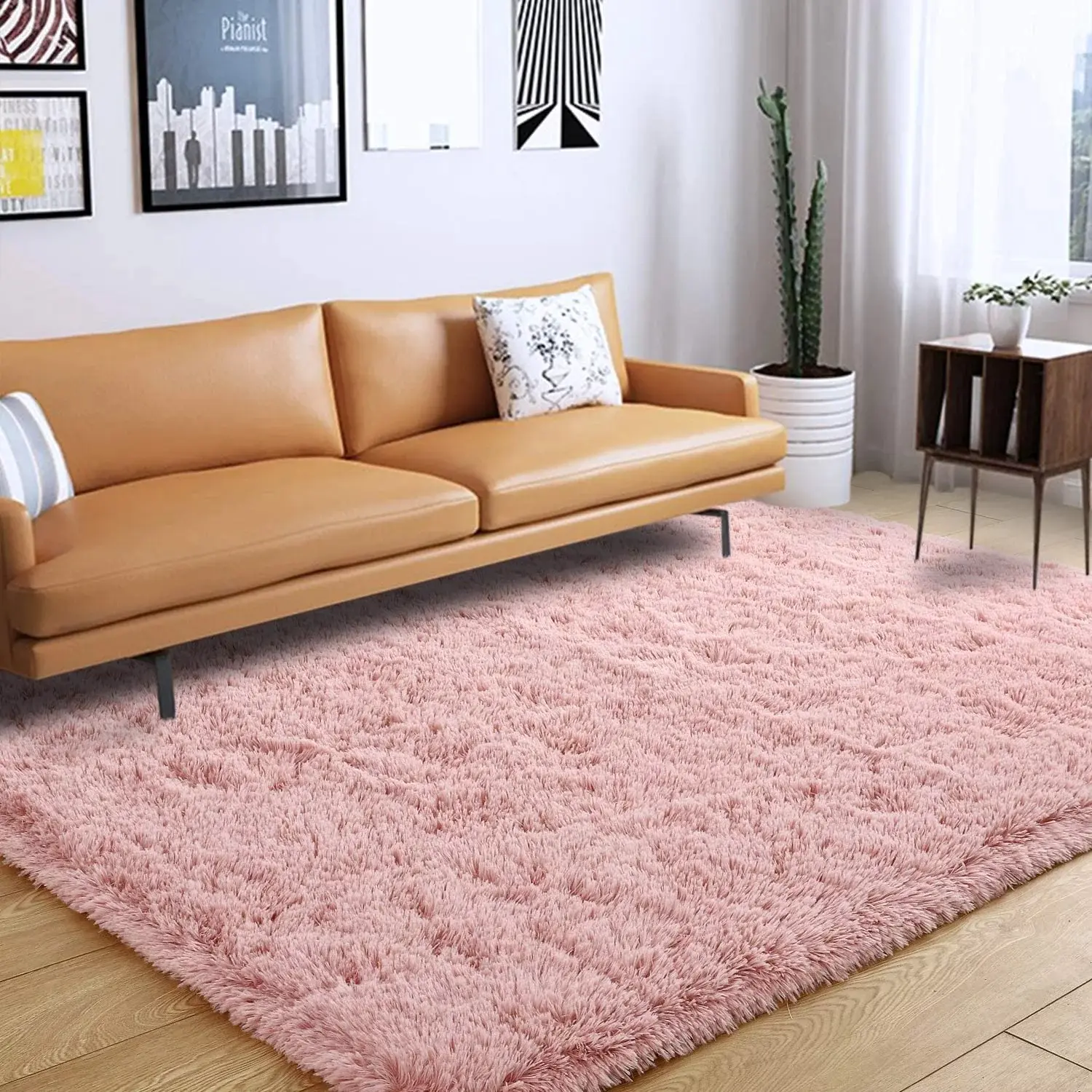 Blush Pink 5x8 ft Modern 3-Layer Shag Area Rug - Fluffy Velvet Soft Polyester Carpet with Cozy Warmth for Living Room, Bedroom Home Decor, Three Layers