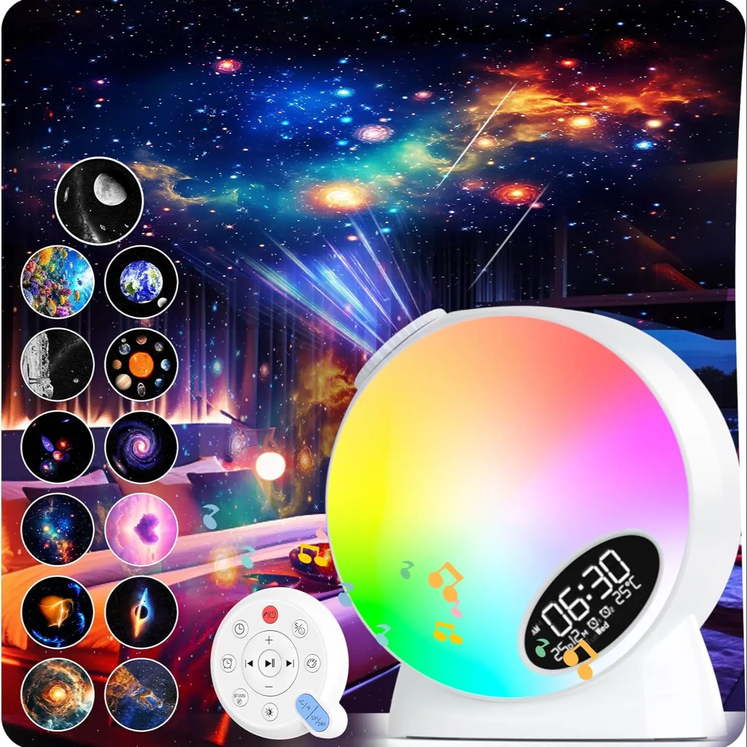 Syslux Astronomical Star Projector, Bedroom Night Light Timer, Noise, 4K Replaceable HD Galaxy Discs, Kids Adult Bed Decor Gift
