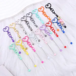 12 Piece Heart Keychain Set, DIY Keyring Making Materials, Silver Color Metal Beads Blank Keychains, for Beaded Keyrings, Connectors, Decorations Accessories, Trendy Cute Keychain