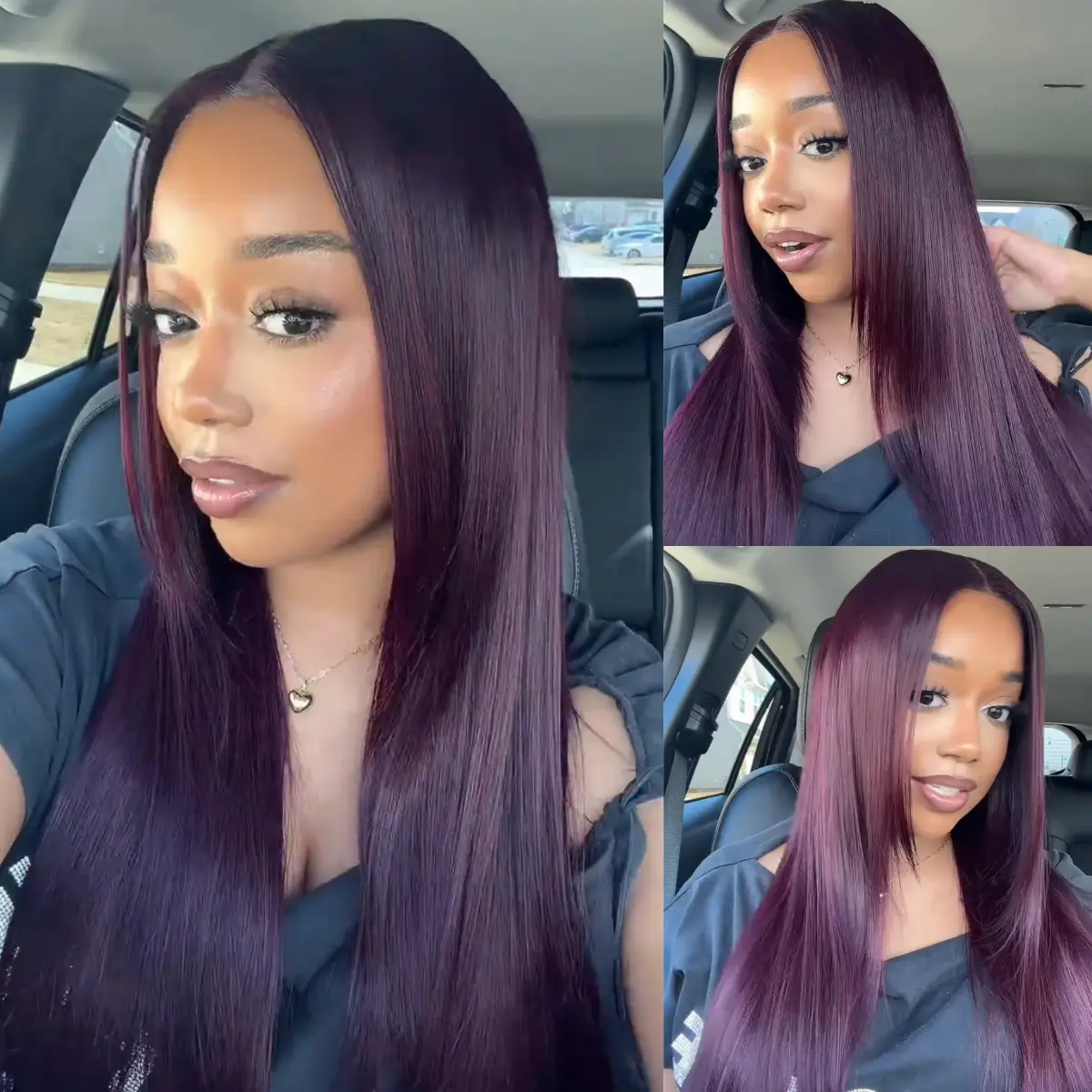 UNice Glueless Black Cherry Layered Straight Human Hair Wig - Pre-cut 7x5/13x4 HD Lace Frontal, Invisible Knots, Drawstring, Beginner-Friendly Summer Style, 150/180% Density (Real Human Hair, Lace Front Design)