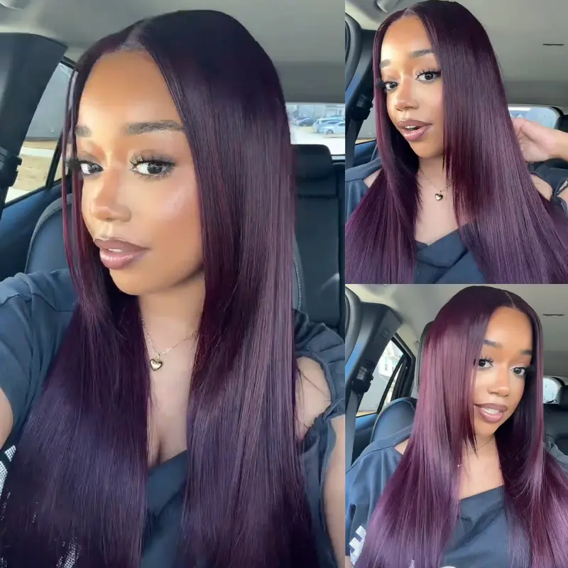 UNice Black Cherry Layered Straight Glueless 7x5/13x4 HD Lace Human Hair Wig with Invisible Knots Drawstring Fit Beginner-Friendly