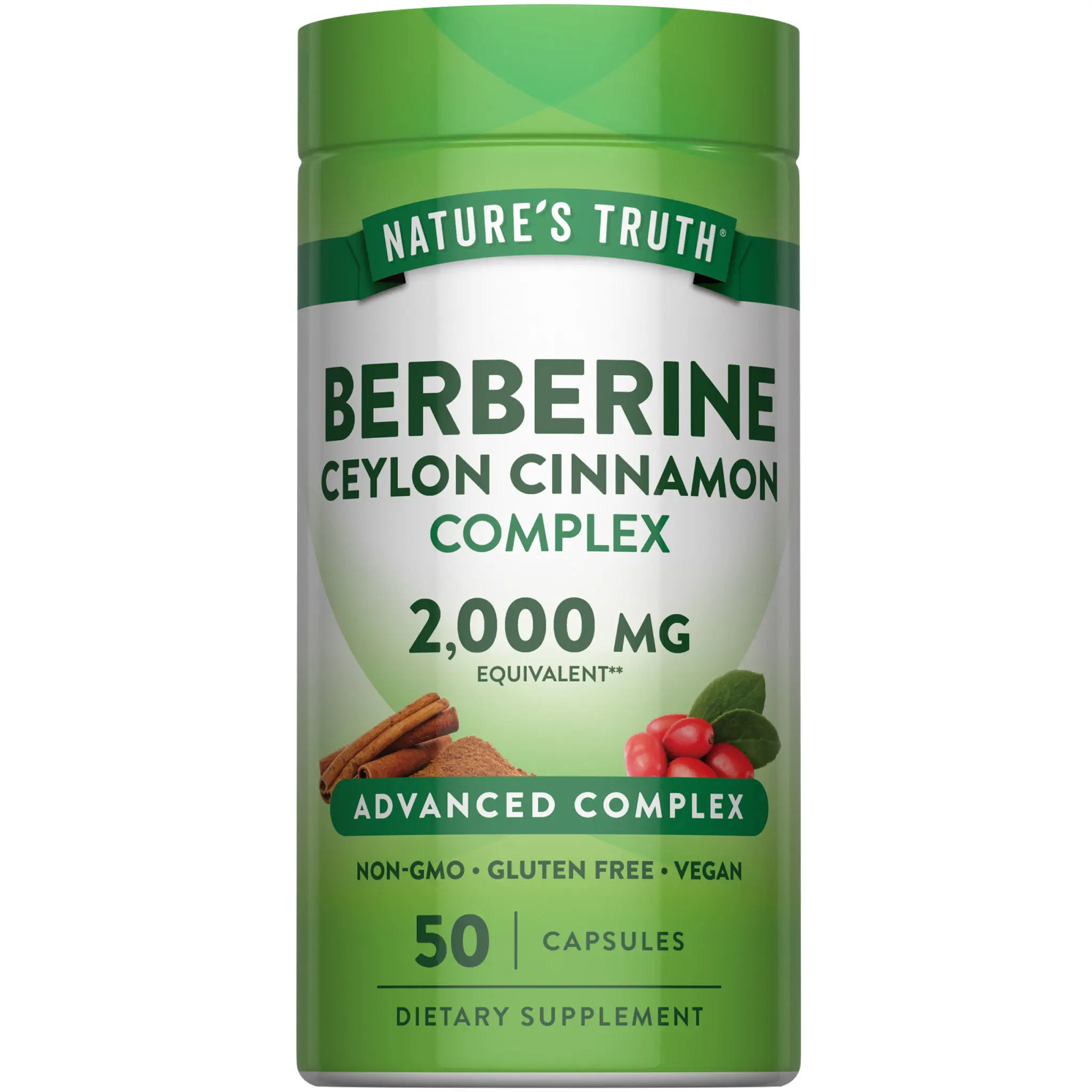 Nature's Truth Berberine with Ceylon Cinnamon Complex 2,000 mg - 50 Vegan Capsules - Non-GMO, and Gluten Free Supplement