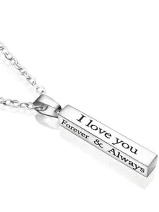 New Stainless Steel I Love You Wish Pole Pendant Necklace, Couple Jewelry Accessory, Long Strip Design, Perfect Gift for Lovers