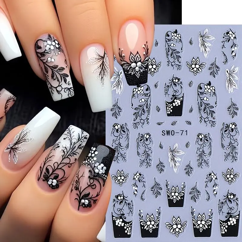 1pc 5D Embossed Floral Nail Art Stickers - Self-Adhesive Flower Leaf Pattern, Fantasy Theme Disposable Plastic Nail Decals Women & s, Easy Application Nail Art Supplies, Manicure Accessories, Detailed Embroidery Effect, Beauty Enthusiasts