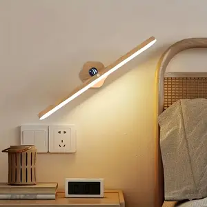 1pc LED Rechargeable Light Strip with Wood Grain Rotating Lamp, 3-Level Dimmable Touch Control Vanity Light, Magnetic Design for Bathroom, Living Room, Bedroom, Kitchen, Wardrobe, Bedside - Modern Style, Semi-flush Mount, Detachable Fixture
