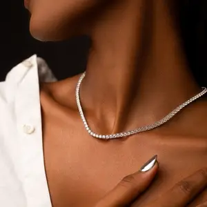 A&M Lab Grown Moissanite Tennis Necklace - Elegant Diamond-Style Jewelry for Stylish Wearers