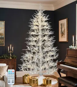 DWVO 6/7.5FT Prelit Christmas Tree Birch Tree with Remote, Artificial Hinged White Christmas Tree with Warmwhite & Multicolor Switchable Fairy Lights, PE Tips for Home Holiday Decor