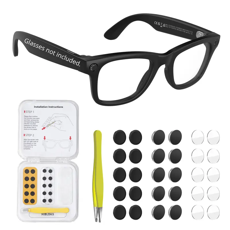 sohochic HIBLOKS LED Light-Blocking Sticker Set for Ray-Ban Meta (1st/2nd Gen) & Oakley Meta HSTN Smart Glasses - 10pcs LED Covers, 10 Lens Blocking Stickers, 10 Lens Protectors, Hydrogel Film - Ideal for Photographers, Museums, Lowlight Recording