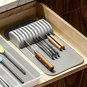 5-Slot & 11-Slot Silicone Knife Rest Mat - Kitchen Countertop Organizer with Ergonomic Design, Non-Slip Grip for Knife Storage & Drying