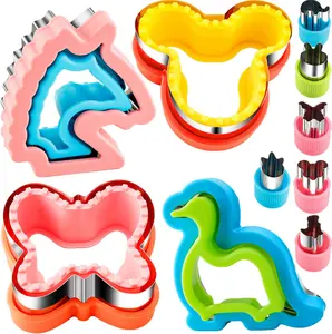 24PCS Sandwich and Pancake Cutter Set - Heart, Square, Dinosaur, Star Shapes for Perfect Breakfasts Tin Fruit