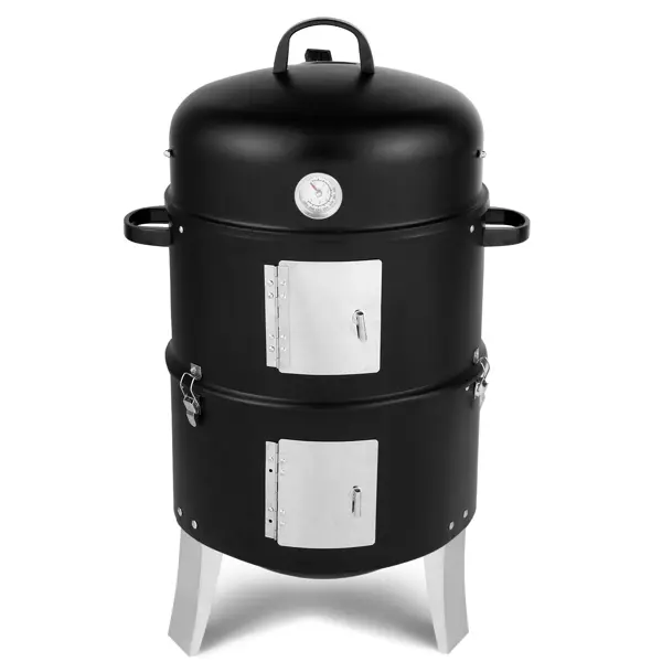 18.5 in Stainless Steel Round Charcoal BBQ Grill Smoker - Heavy-Duty 3-in-1 Portable Vertical Cooker with Handles, Built-in Thermometer, Adjustable Vent System for Outdoor Backyard, Camping