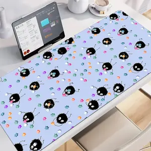 Cute Black Soot Sprite Anime Desk Mat, Susuwatari My Neighbor Totoro Studio Ghibli Anime Mouse Pad, Keyboard Mat, Wandering Soot Spirited Away Anime Desk Mat For Office, Gift For Gamer