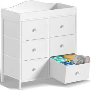 An  Changing Table Dresser with 6 Fabric Drawers, Baby Dresser with Changing Table Top  Changing Station with Storage for Nursery Modern