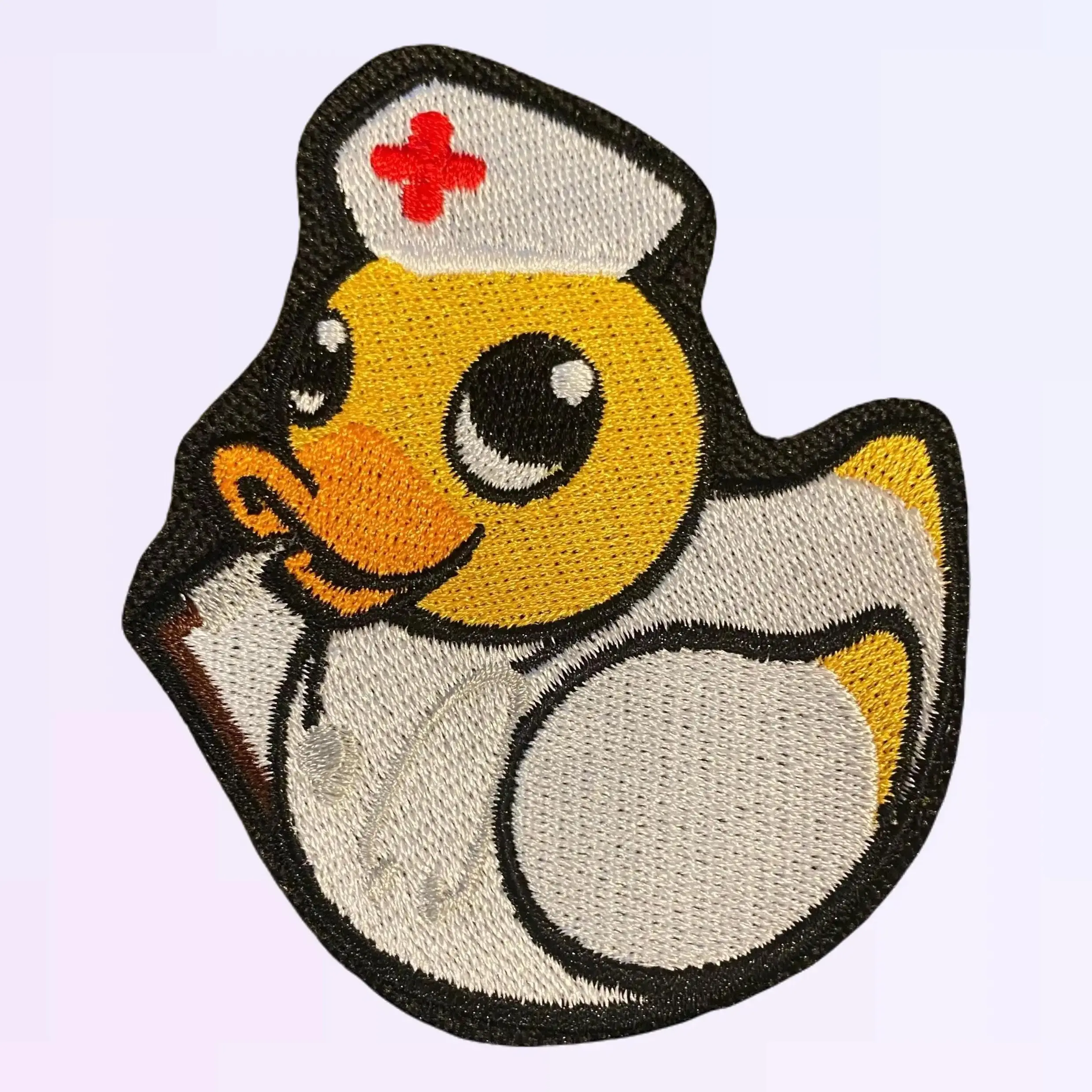 Nurse Duckie Embroidered Fabric Patch - Cute Duck Design, Iron-On/Sew-On, Hook Backing, 2 Sizes (2.76"x3.27", 4.29"x5.08"), Ideal for Nurses' Scrubs, Duck Lovers