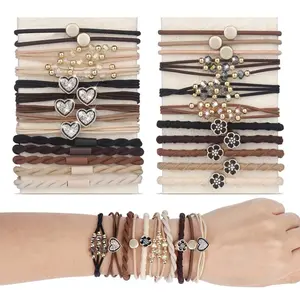 25 count Boho Hair Ties for Women, 5 Styles Cute Hair Tie Bracelet for Thin and Thick Hair Pony Tails, No Damage Hair Elastics